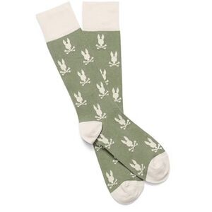 PSYCHO BUNNY Socks All Over Bunny Dress Green White Crew Length Pima Cotton NWT